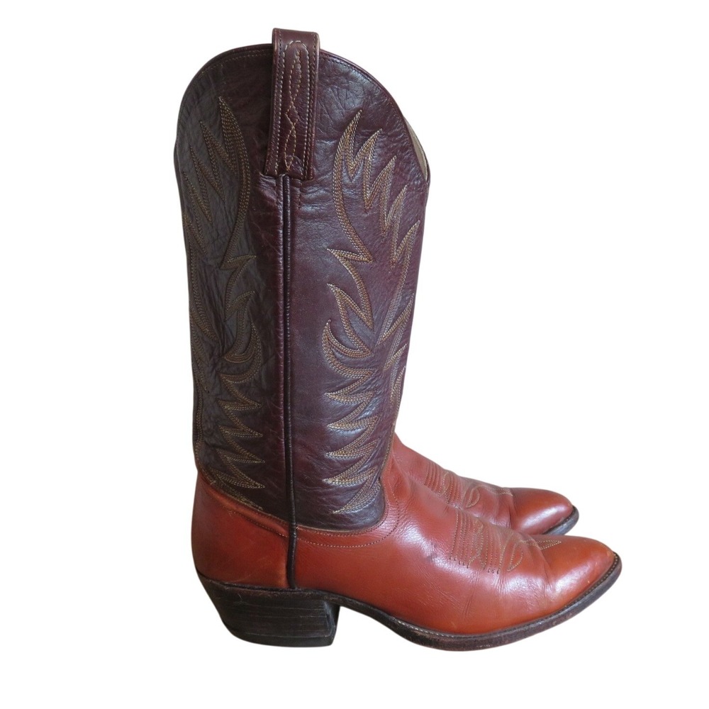 Dan Post Mens Brown Tan Leather Flame Embroidered Western Cowboy Boots 9.5 B - Picture 1 of 8